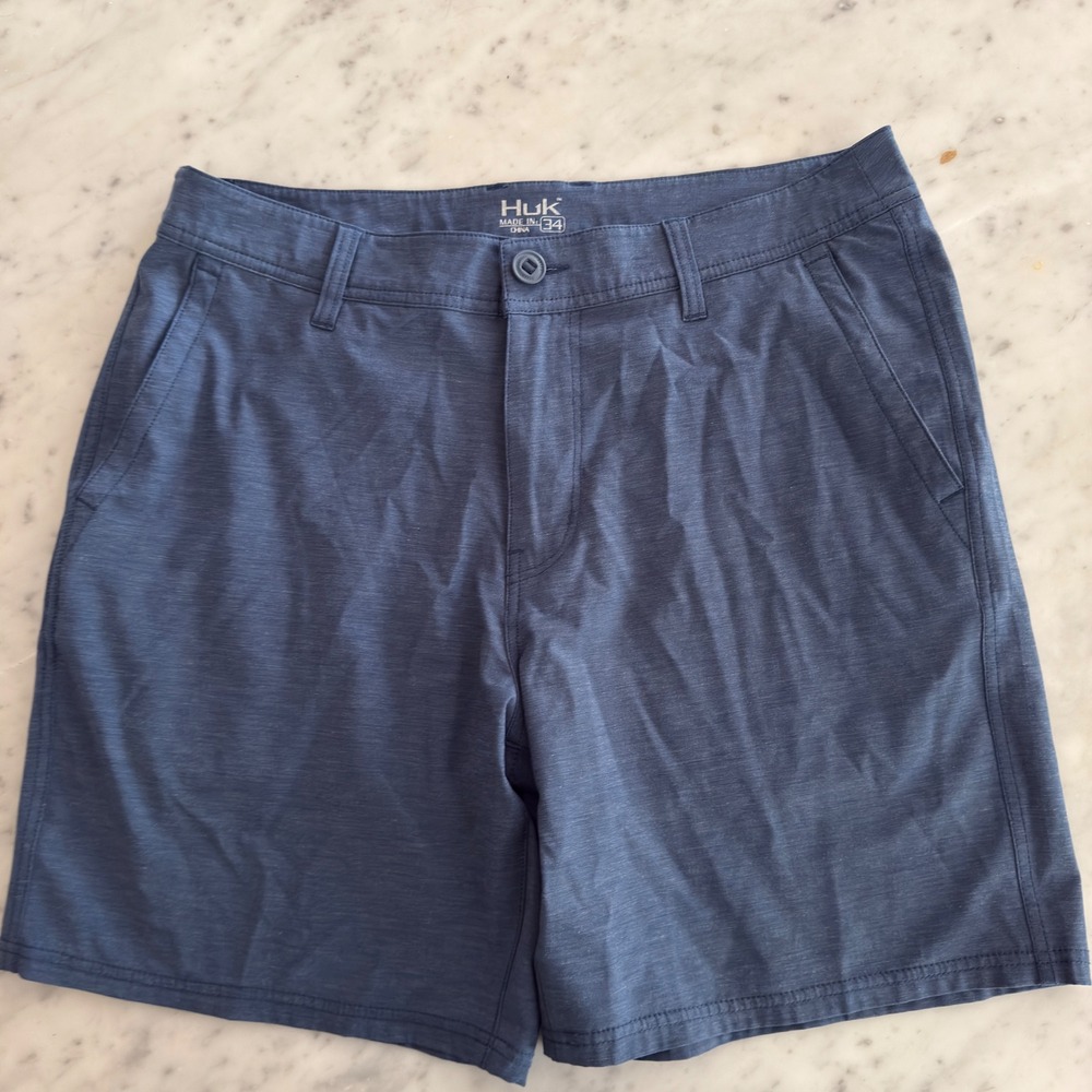 Huk Performance Fishing Shorts‎ Men's Size 34 Blue Spandex Cargo
